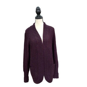 Purple Open-Front Cardigan Sweater Knitwear Cozy Size M
